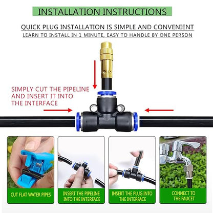 65FT 360° Adjustable Drip Irrigation System for Garden | 1/2'' Irrigation Tubing with 20 Nozzles, Automatic Watering Misting System, Drip Irrigation Kit for Greenhouse, Lawn, Plant