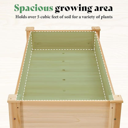 AMERLIFE Raised Garden Bed, 48x30x24 Inches Elevated Wood Planter Box with Bed Liner, Legs, Divider, Drainage Holes, Stand for Backyard, Patio, 330 Lb Capacity - Light Wood