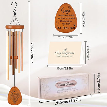 Gigi Gifts, Gigi Wind Chimes for Outside, Heartfelt Love Quote Floral Design Windchime for Home Garden Patio Yard Decor