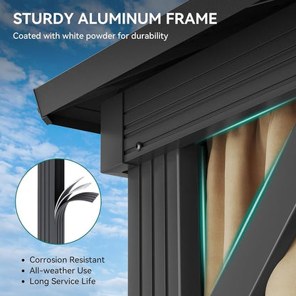 YITAHOME 10x10ft Hardtop Gazebo with Nettings and Curtains | Heavy Duty Double Roof Galvanized Steel Outdoor Combined of Horizontal Vertical Stripes Roof for Patio, Backyard, Deck, Lawn