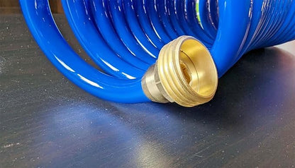 SANFU PU Recoil Garden Water Hose 3/8"ID(9.5 x 12.7mm) x 25ft Premium with 3/4"Inch Brass Fittings Retractable, Swivel Female, Outdoor Patio Hose Marine&Boat, Blue(25')