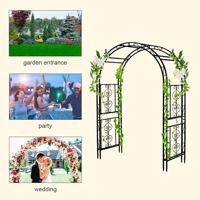 Teabelle Metal Garden Arbor Trellis, Black Arch for Climbing Plants, Wedding Outdoor Arch for Ceremony, Flowers and Plants Support Structure Stand for Lawn Patio Backyard Decoration | Durable Iron Tube, Weather Resistant Coating, Stable Structure for B...