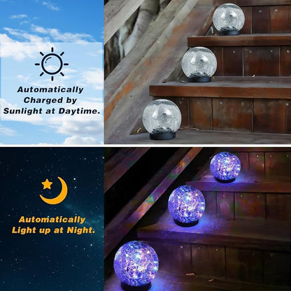 SyouHome Solar Garden Lights Outdoor Waterproof, 6 Pack Cracked Glass Ball Light, Ground Landscape Garden Decor, Solar Globe Decorative for Pathway/Patio/Lawn/Yard (Multicolor)