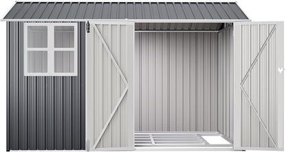 PVWIIK 10x8 FT Large Outdoor Metal Storage Shed, Heavy Duty Waterproof Steel Garden Tool Shed with Lockable Doors, Utility Storage Building for Backyard Patio Lawn Garden, Dark Gray