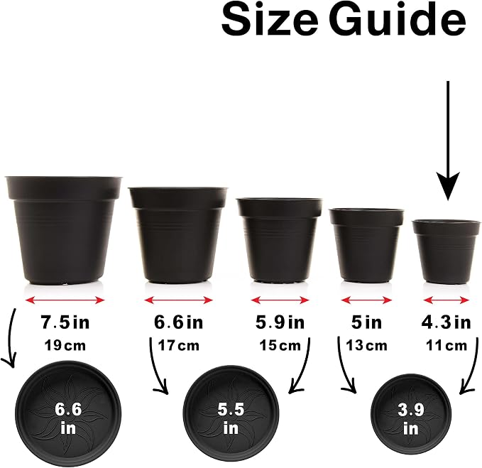 Mintra Garden Pots, 4 Pack Bulk Plastic Plant Pots with Drainage Tray, Round Indoor & Outdoor Decorative Planters with Drain Holes for Flowers, Herbs & Plants, 11cm Diameter – Burgundy, 4.3 in
