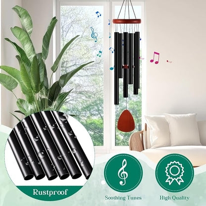 Leinuosen Wind Chimes for Outside Wind Chimes Outdoors Deep Tones 28" with 6 Aluminum Tubes Memorial Sympathy Windchime for Valentine Tree Decor Garden Courtyard Mom Loved One Gifts(Classic,Black)