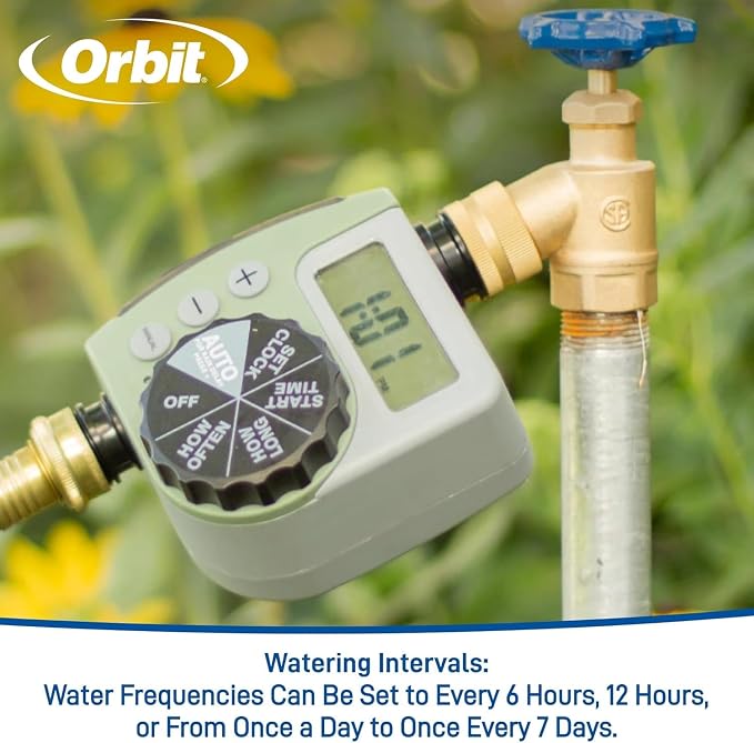 5-Pack (5 Total Timers) Orbit One Outlet Single-Dial Hose Faucet Timer - Easy Programmable - for Garden Watering System - LCD Hose Timer with Adjustable Watering Schedule - 62056