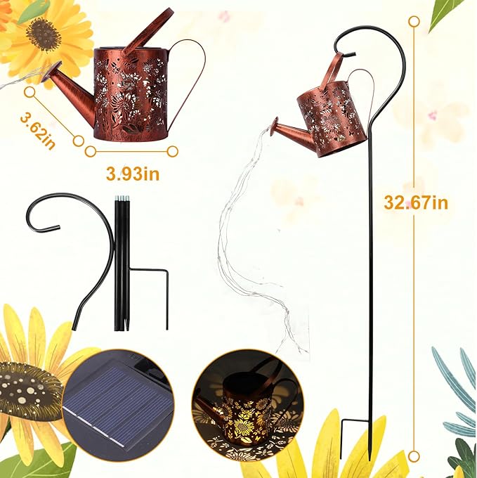 Sunflowers Solar Lights Outdoor Garden Sunflower Gifts, Gardening Gifts, Solar Watering Can Lantern Gifts for Mom Grandma Women, Patio, Yard, Pathway Lantern Plant Decoration
