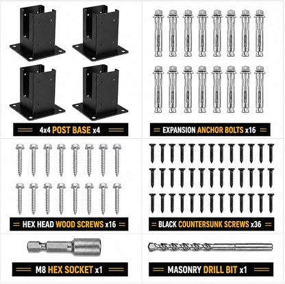 4x4 Post Base Brackets 4PCS - Heavy Duty Powder Coated Steel Post Anchor with 3.6"x3.6" Inner Size for Deck, Pergola, Fence and Mailbox Mount