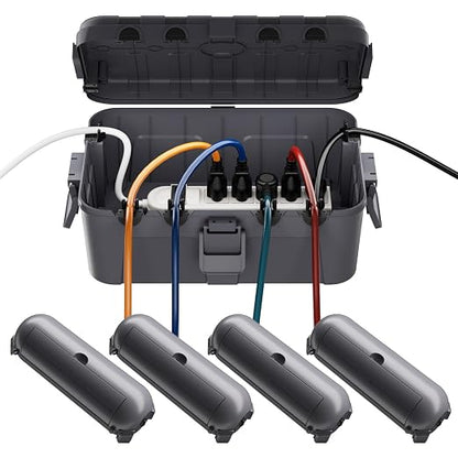 RESTMO 5-Piece Outdoor Waterproof Electrical Box Set – 12.5" x 8.5" x 5" Large & 7.1" x 2.3" x 2.3" Small, Weatherproof Boxes for Power Strip, Outlet, Plug, Socket, Timer, Holiday Light, Gray
