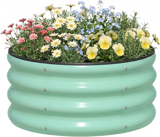 SnugNiture 2x2x1ft Round Galvanized Raised Garden Bed Kit Outdoor, Metal Planter Box for Planting Plants Vegetables, Green