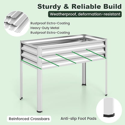 Giantex Raised Garden Bed with Legs & Greenhouse Cover, 44x22x60 Elevated Metal Planter Box with Roll-up Door, Outdoor Mini Greenhouse for Vegetable Flower Herb Patio Balcony (Silver,1)