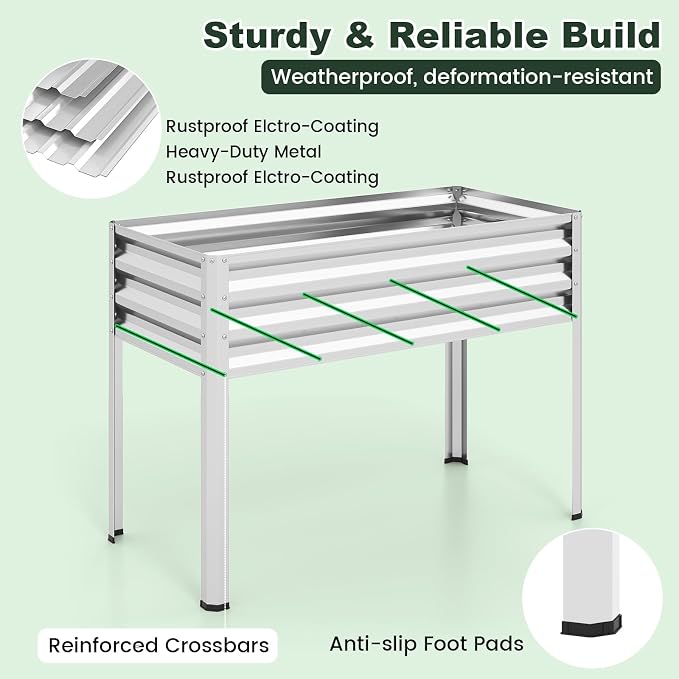 Giantex Raised Garden Bed with Legs & Greenhouse Cover, 44x22x60 Elevated Metal Planter Box with Roll-up Door, Outdoor Mini Greenhouse for Vegetable Flower Herb Patio Balcony (Silver,2)