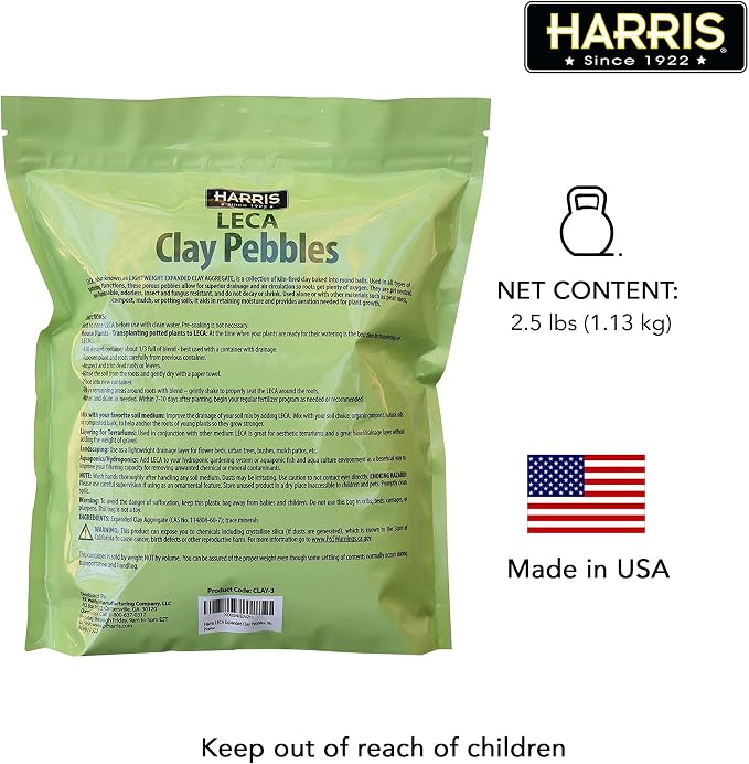 Harris LECA Expanded Clay Pebbles for Plants, 2.5lb for Indoor, Outdoor and Hydroponic Growing