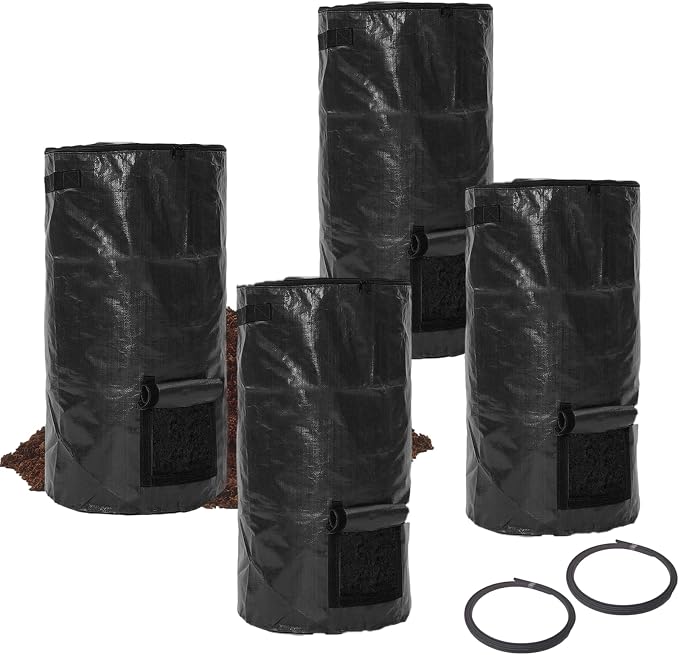 Compost Bin Bags 34 Gallon Garden Compost Bags Outdoor Reusable,Organic Waste Garden Yard Compost Bag Collapsible Leaf Lawn Bags Gardening Container (Black 4pcs)