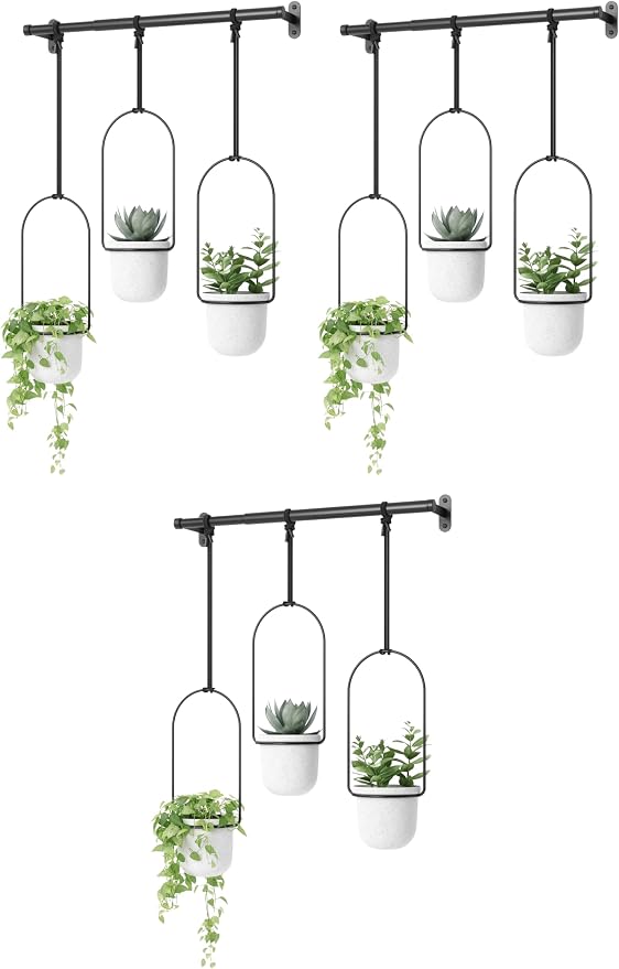 Umbra Triflora Hanging Planter for Window, Indoor Herb Garden, Set of 3, White/Black (Pack of 3)