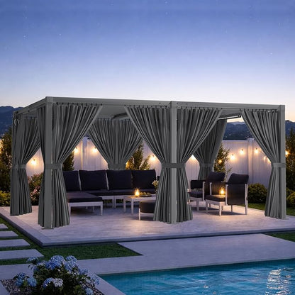 Louvered Pergola 12'x16' Outdoor Pergola with Roof, Heavy Duty Aluminum Frame & Waterproof Curtains, Hardtop Gazebo with Adjustable Louvers for Patio, Deck and Backyard, Gray