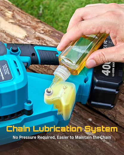 SEESII 12-Inch Electric Chainsaw Cordless, Brushless Motor | 2 x 4.0Ah Battery, Auto Oiling, Tree Saw with Tool-free Chain Tension, Wood Cutting Trimming Branch, Yard Work