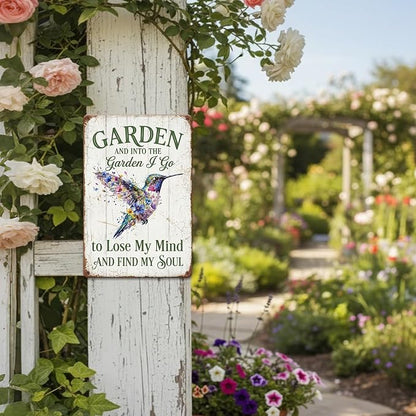 Garden Decor Sign Into the Garden I Go Hummingbird Wall Art | Garden Enthusiasts • Patio Porch Display • Garden Theme • Floral Hummingbird Design • UV Printed • 8x12 Inch
