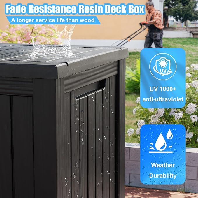 Outdoor Storage Box, 200 Gallon Waterproof Deck Box, Premium Hydraulic Cushion Storage Chest, High-Load Lockable Two-Seater Patio Storage Bench, Large Country Estate, Black