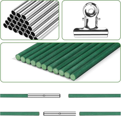 RIFNY 72 PCS Garden Hoops for Raised Beds, 12 Sets Greenhouse Hoops Kit of 8 FT Long Grow Tunnel, Rust-Free Fiberglass Garden Support Poles for Insect Mesh Netting Freeze Plant Cover (Green)