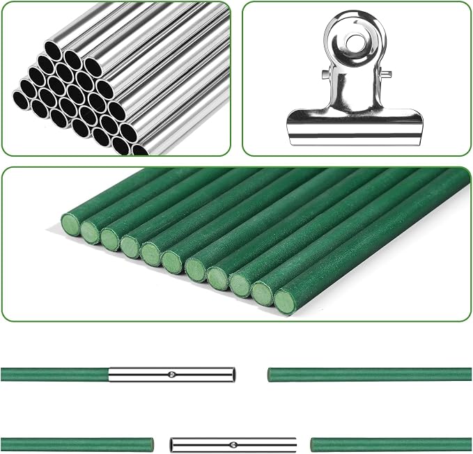 60 PCS Garden Hoops for Raised Beds, Rifny 10 Sets Greenhouse Hoops Kit of 8 FT Long Grow Tunnel, Rust-Free Fiberglass Garden Support Poles for Insect Mesh Netting Freeze Plant Cover (Green)