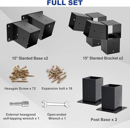 Pergola Kit with Brackets, 15°Slanted Roof Pergola Bracket Kit, Roof Wall Mount Extension Bracket Kit 3-Way Brackets for Pergola 4"x 4" (Actual 3.5" X 3.5") Lumber