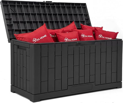 YITAHOME 60 Gallon Outdoor Storage Box | Large Water Resistant Resin Deck Box with Slide-Locking , Indoor Outdoor Bamboo-Textured Storage Container for Patio, Garden