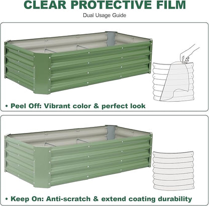 Galvanized Raised Garden Bed - 4x2x1ft Metal Garden Planter Box Outdoor | Steel Raised Bed Kit with Bracing Rods, Gloves for Gardening Vegetables Fruits and Flowers (Oliver Green)