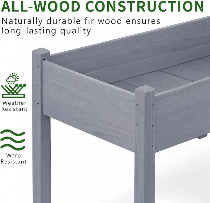 30" H Raised Garden Bed with Legs, Fir Wood Elevated Garden Bed Planter Box | Plant Stand Indoor/Outdoor for Tomato, Strawberry Herb Garden Planter