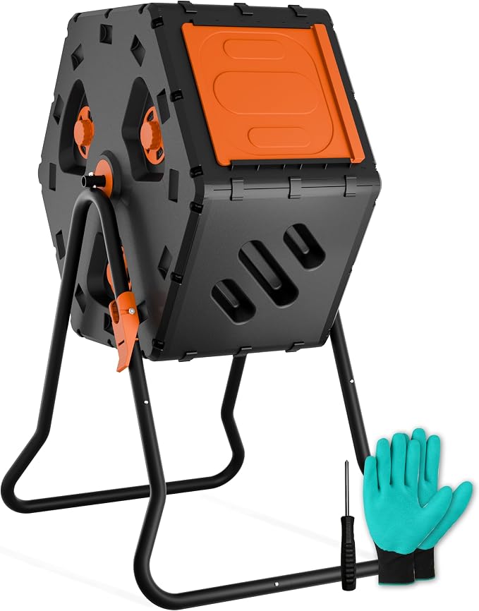 Compost Tumbler 22.5 Gallon/85L, Easy Assemble Compost Bin Outdoor, 360°Rotating Composter for Garden, Backyard, and Yard, Gifts for Seasoned Gardeners & Beginners-Orange