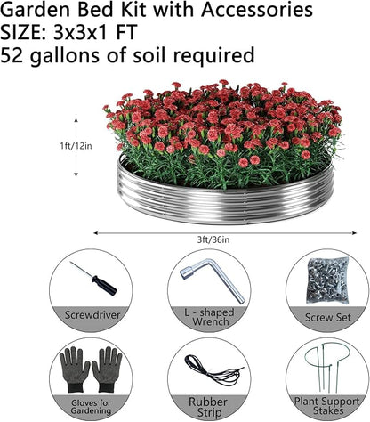 ZFHgarden Galvanized Metal Planter Raised Garden Bed Kit for Gardening Outdoor Garden Box Raised Flower Bed 2PC Metal 3X3X1FT