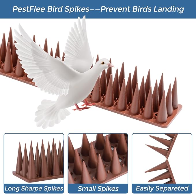Bird Spikes, 20 Pack Pigeon Cat Squirrel Raccoon Animal Deterrent Spikes Anti-Climb for Outside Anti-Animal Defender Spikes to Keep Birds Away, Brown