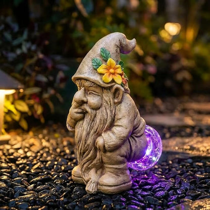 Funny Garden Gnomes Outdoor, Quirky Gnome Statue with Solar Powered for Yard Patio Lawn, Unique Gnomes Gift for Friends Garden Lovers