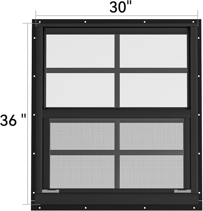 2 Pack Shed Windows 30" W x 36" H Flush Mount, Black Household Windows for Playhouses, Barns, Chicken Coop