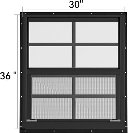 2 Pack Shed Windows 30" W x 36" H Flush Mount, Black Household Windows for Playhouses, Barns, Chicken Coop