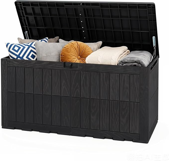 Tangkula 120 Gallon Outdoor Storage Box, Waterproof PP Resin Patio Storage Box with Lockable Lid for Indoor & Outdoor Use, 2-in-1 Rattan Design Deck Box for Cushions, Garden Tools