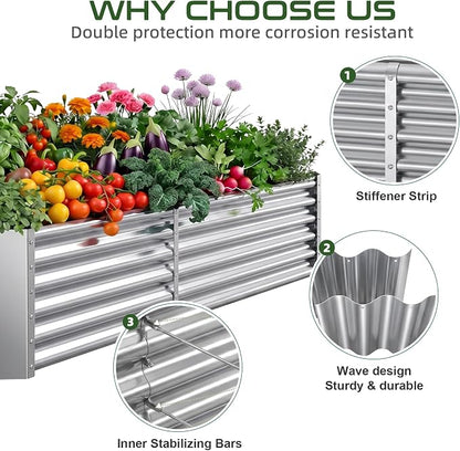 AHEONLAR 6x3x1.5ft Galvanized Raised Garden Bed Outdoor, Rectangle Metal Planter Box for Vegetables, Flowers, Herbs and Plants, Durable Garden Bed with Easy Assembly, Silver