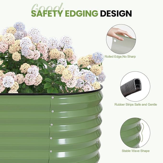 G GOOD GAIN Raised Garden Beds - 8x2x1.4ft Galvanized Planter Boxes Kit with Protective Tape & Gloves & Tools | Oval Metal Outdoor Raised Bed for Gardening Vegetables, Fruits, Flowers, Herbs, Oliver