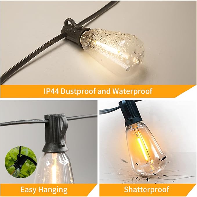 100FT Solar String Lights Outdoor Waterproof, 32 Shatterproof with Edison Bulbs,Solar Powered Outdoor Lights with Remote, LED String SolarLights for Garden, Backyard, Parties