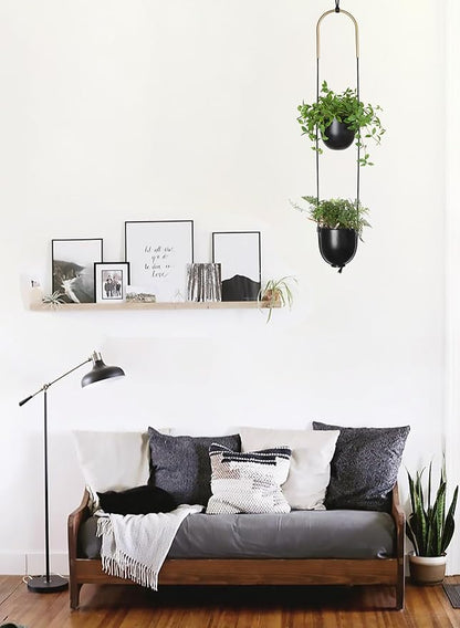 Modern Metal Hanging Planter for Indoor Outdoor Plants with Hook 2 Tier Boho Wall and Ceiling Flower Pots Baskets Holder Home Office Decor(Black)