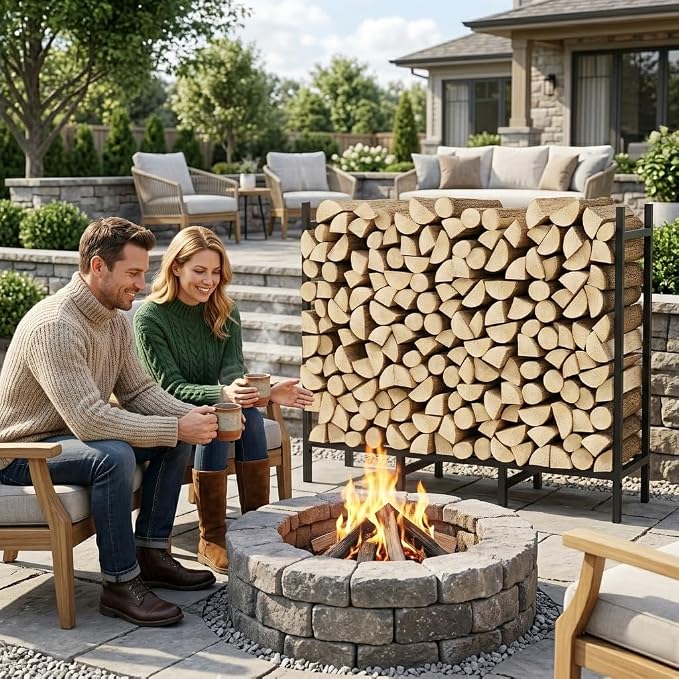CADUKE Firewood Rack Outdoor, Adjustable 4FT to 2.64FT Heavy Duty Wood Racks for Firewood, Metal Log Rack Wood Storage for Indoor Fireplace Patio, Black