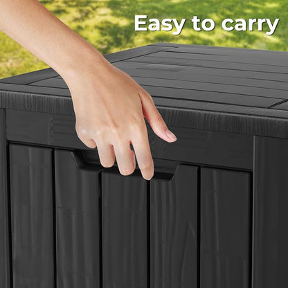 30 Gallon Resin Outdoor Storage Box and Patio Furniture Side Table for Pool and Garden Accessories, Black