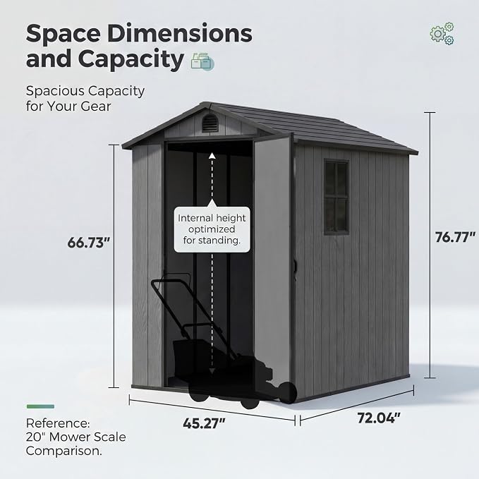 Devoko 4×6 FT Resin Storage Sheds with Floor, Plastic Outdoor Garden Shed with Windows and Lockable Doors, Waterproof Outside Tool Sheds for Patio Backyard Lawn, Dark Gray