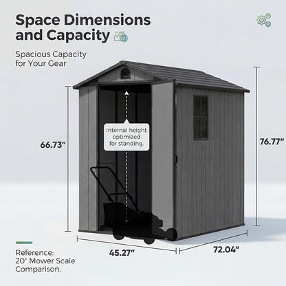 Devoko 4×6 FT Resin Storage Sheds with Floor, Plastic Outdoor Garden Shed with Windows and Lockable Doors, Waterproof Outside Tool Sheds for Patio Backyard Lawn, Dark Gray