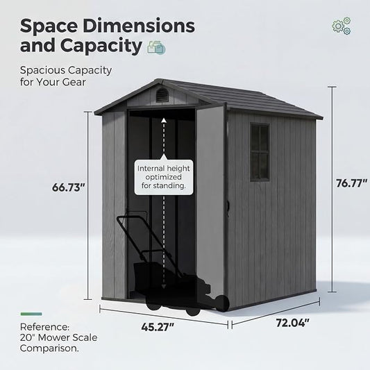 Devoko 4×6 FT Resin Storage Sheds with Floor, Plastic Outdoor Garden Shed with Windows and Lockable Doors, Waterproof Outside Tool Sheds for Patio Backyard Lawn, Dark Gray