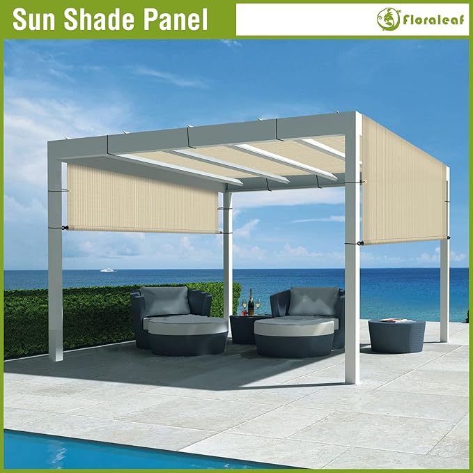 10' × 25' Pergola Shade Cover Universal Replacement Canopy Cover Outdoor Durable Fabric Sun Shade Cloth for Deck Patio Porch Backyard Gazebo with Grommets & Weighted Rods, Beige