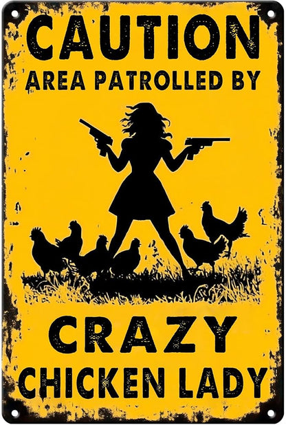 PEACHGARDEN Chicken Coop Signs for Outside, Crazy Chicken Lady Aluminum Metal Sign, Funny Hen House Warning Plaque, Backyard Garden Farmhouse Wall Art Decor, 8x12 Poultry Lover Gift