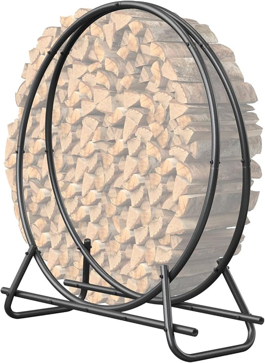 48 IN Firewood Circle Rack-Metal Pipe Ring Firewood Holder Outdoor / Indoor | Sturdy & Durable,Aesthetic Appearance and Space-Saving Design for Fireplace,Campfire or Backyard Storage,4 FT Diameter Circle