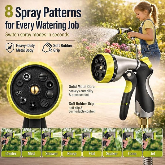 Metal Garden Hose 50 ft – 304 Stainless Steel Water Hose with Nozzle Sprayer, Garden Hoses Flexible, Lightweight, No Kink, Heavy Duty for Outdoor (50 ft)